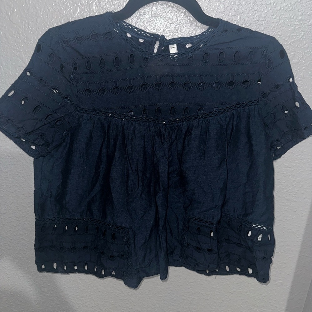 Zara Navy Blue Short Sleeve Blouse